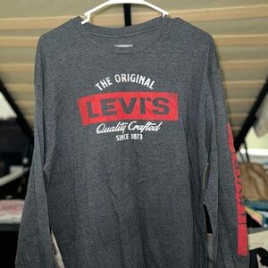 Levi's Dark Gray Long-Sleeve Logo Tee with Red Details